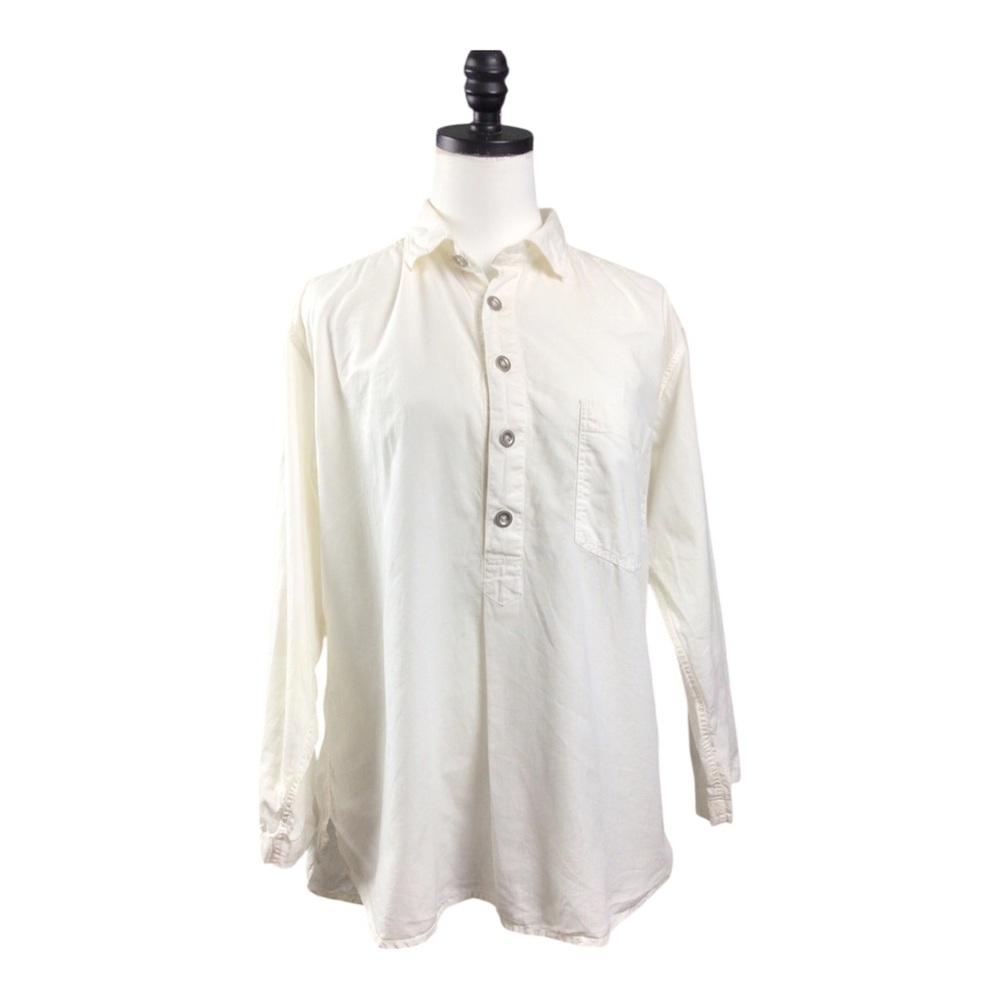 Margaret Howell White 1/2 Button-Up Pullover Shirt Large Cotton? Linen?